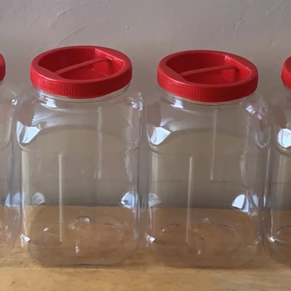 96oz Clear PET Plastic Square Jars With Red Handle - Picture 4 of 8